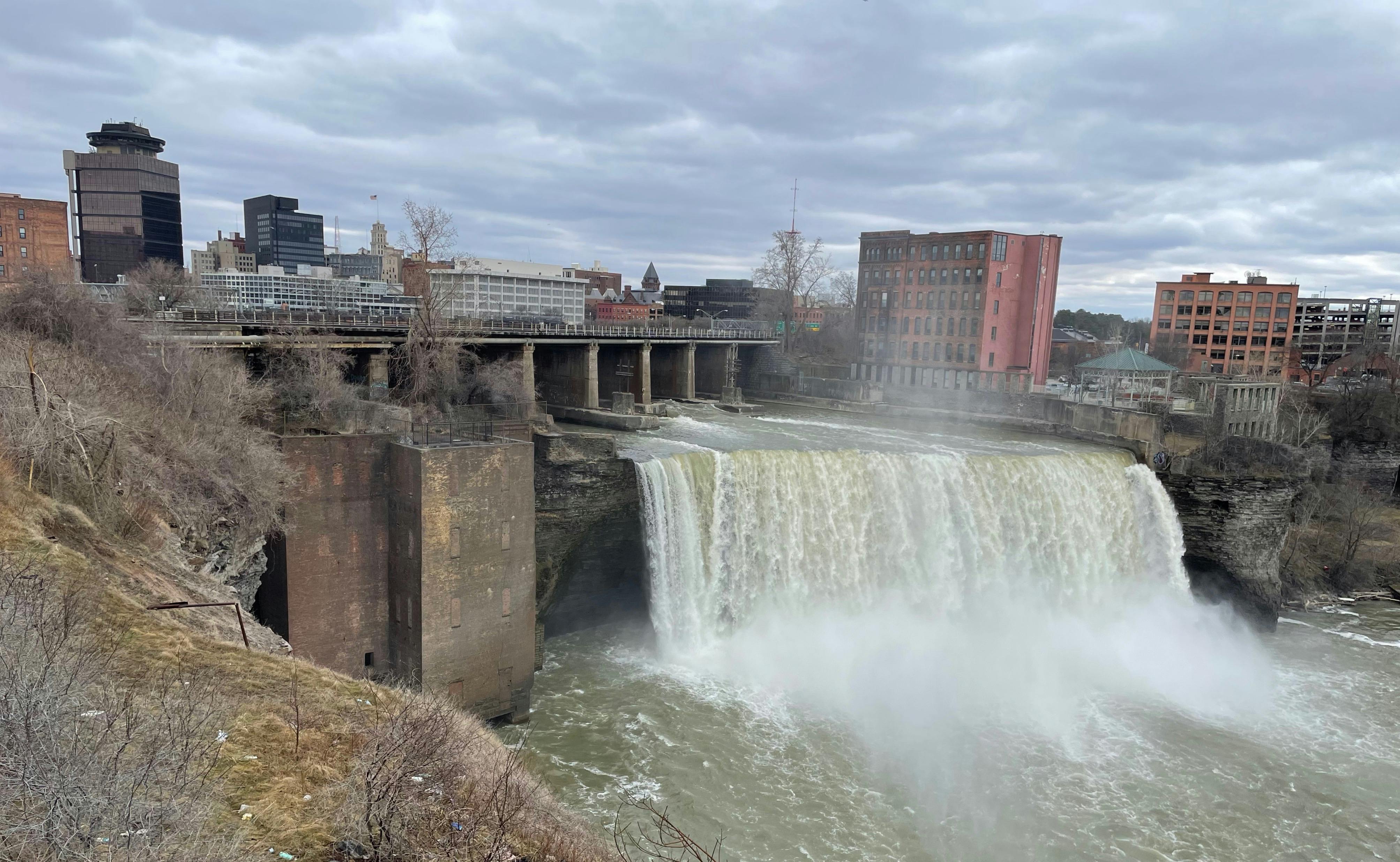 The brick building that&rsquo;s on the far side of High Falls, which is located in downtown Rochester, NY, was the scene of a recovery of a victim who fell into a 20 x 20-foot void shaft. Rail traffic on the railroad trestle that&rsquo;s above the waterfall played a part in the difficult job.
