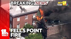 SkyTeam 11 over a fire in Fells Point