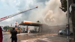 Gas station erupts in flames at Northside Drive