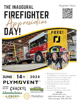 Plymovent is proud to announce the celebration of Firefighter Appreciation Day on June 14, 2024 at the Plymovent Inc. Mississauga, Ontario office! Plymovent is proud to announce the celebration of Firefighter Appreciation Day on June 14, 2024 at the Plymovent Inc. Mississauga, Ontario office!