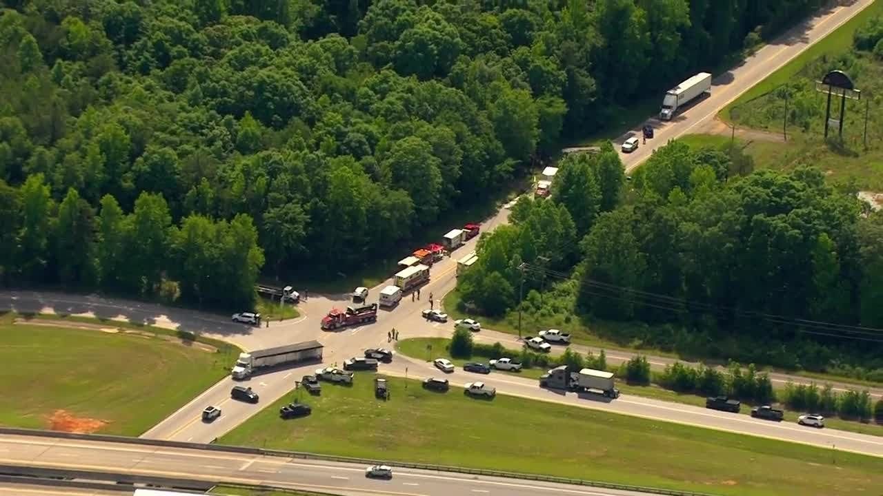 Sky 4 over crash involving fire truck in Spartanburg County