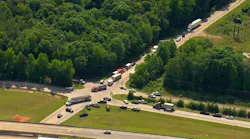 Sky 4 over crash involving fire truck in Spartanburg County