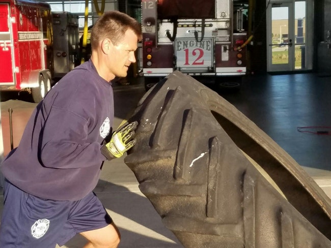Tire flips help to build strength and lifting technique. Furthermore, tires for this can be obtained from retired fire apparatus and tractors. In other words, the financial investment is minimal.