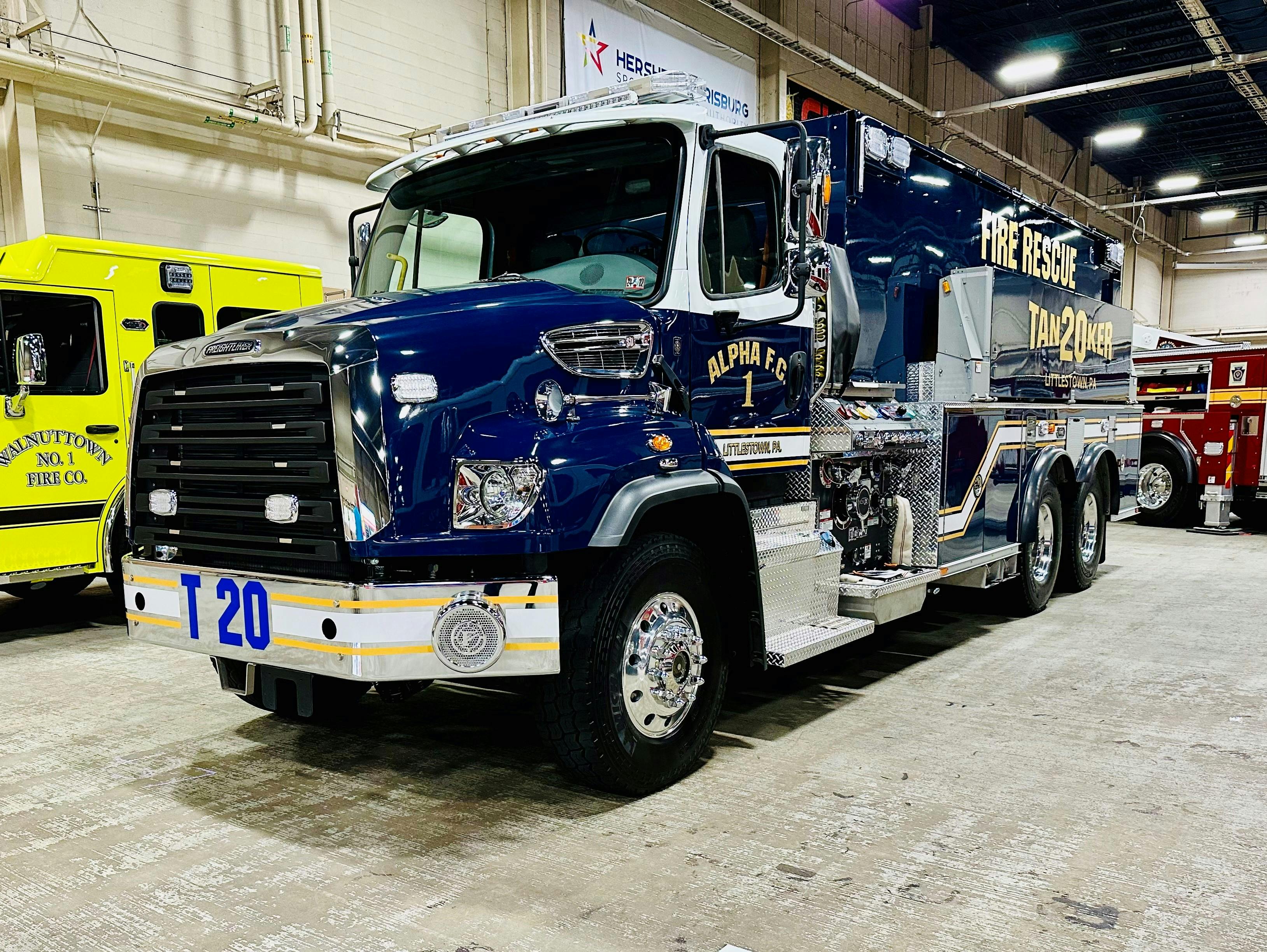 KME built this water tender for the Alpha Volunteer Fire Company on a Freightliner 114SD chassis.