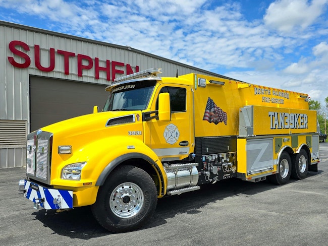 Sutphen built this 4,000-gallon tanker on a Kenworth T880 chassis for the North Bangor Fire Company in Bangor, PA.