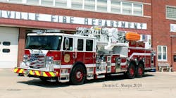 Pierce built this aerial platform for the Millville Fire Department with a 2,000-gpm Waterous pump and a 300-gallon water tank. Pierce built this aerial platform for the Millville Fire Department with a 2,000-gpm Waterous pump and a 300-gallon water tank.