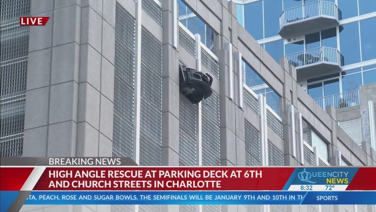 Vehicle Hanging out of Charlotte Parking Deck