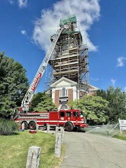 Boston fire officials said the worker fell about 20 feet from the steeple and they used an aerial to bring him 50 down to an ambulance.