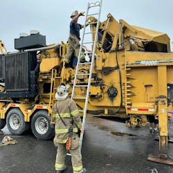 A wood mulcher that was approximately 50 feet long and 10 feet high was the site of an industrial accident when a worker entered the mulcher to attempt to clear a clogged, 500-lb. grate and the grate fell on him and fractured his leg.