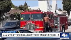 Video captures man attacking LA County fire engine in South LA