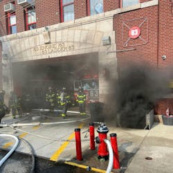 Firefighters from FDNY Ladder 83 returned to their station to find heavy smoke coming from the basement.