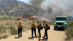 Firefighters from the Los Padres National Forest work the lines at the Post Fire in California. Firefighters from the Los Padres National Forest work the lines at the Post Fire in California.