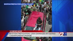 Boston firefighters&apos; vehicles damages during Celtics parade