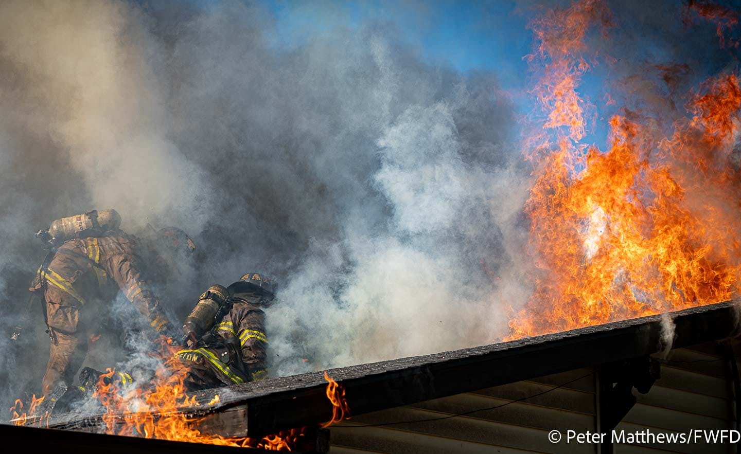 The Fort Worth firefighters involved in the mayday work to exit the first floor roof.