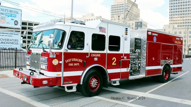 E-ONE built this pumper, with a rescue-style body, for the East Syracuse Fire Department.