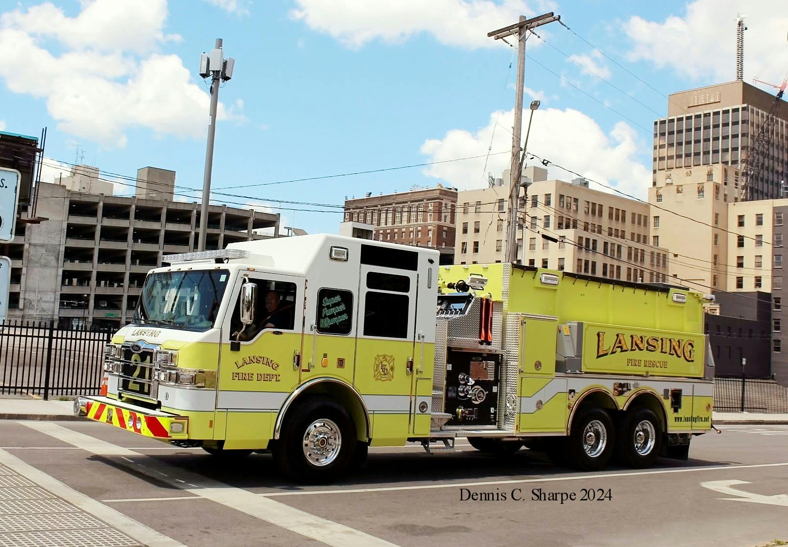 The Lansing Fire Department worked with Pierce to build this Velocity pumper/tanker with top-mount pump controls.