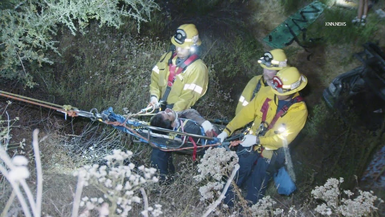 Victim Rescued after Vehicle Plunges off Los Angeles County Cliff ...