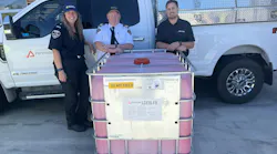 Perimeter Solutions has donated a 260-gallon tote of PHOS-CHEK® LCE20-Fx long-term fire retardant to the Logan Lake Fire Department in British Columbia, Canada.