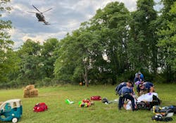 The Maryland State Police helicopter approaches the scene on Bartonsville Road. The Maryland State Police helicopter approaches the scene on Bartonsville Road.