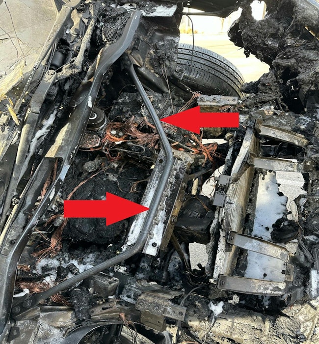 This example of the bracket system that’s used in electric vehicles (EVs) sits directly in front of the bulkhead wall.