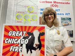 To begin her program with the younger school grades, Kilmer usually starts by using her 16 story boards to tell the story of the Great Chicago fire. To begin her program with the younger school grades, Kilmer usually starts by using her 16 story boards to tell the story of the Great Chicago fire.