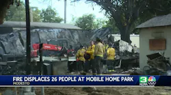 Multiple mobile homes catch fire in Modesto, 3 people hospitalized