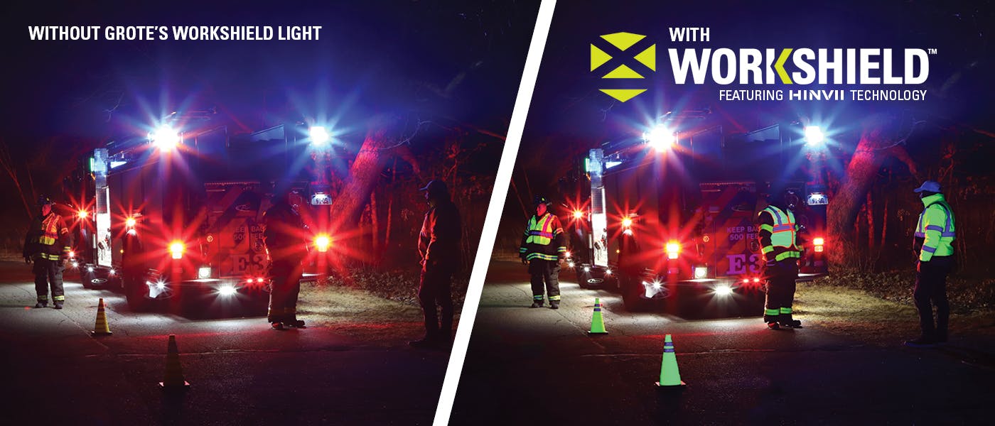 Powered by HINVII&circledR;* technology, WorkShield lamps use minimally visible, low-wavelength light to illuminate high-visibility material, significantly raising its conspicuousness without distracting personnel or disturbing traffic.