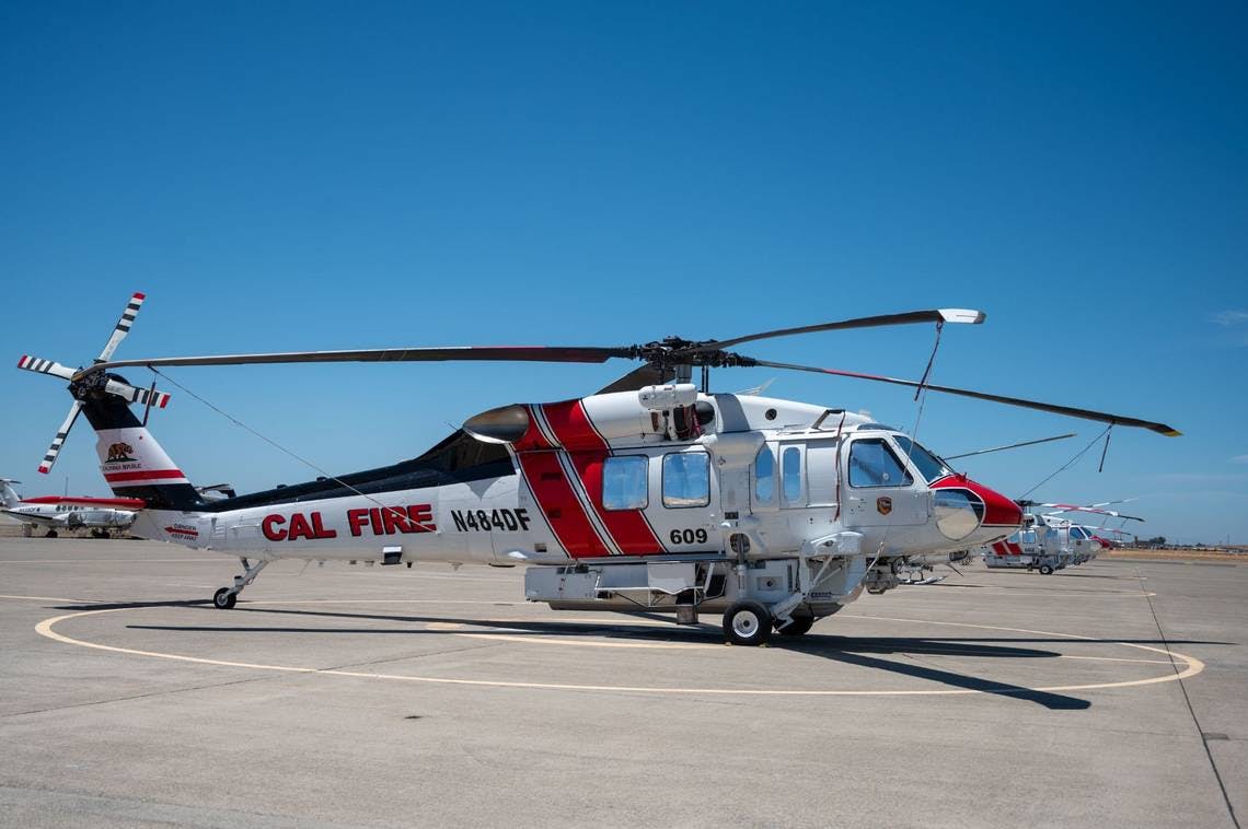 A CAL FIRE Fire Hawk helicopter photographed at Cal Fire's base in McClellan, CA, in June.