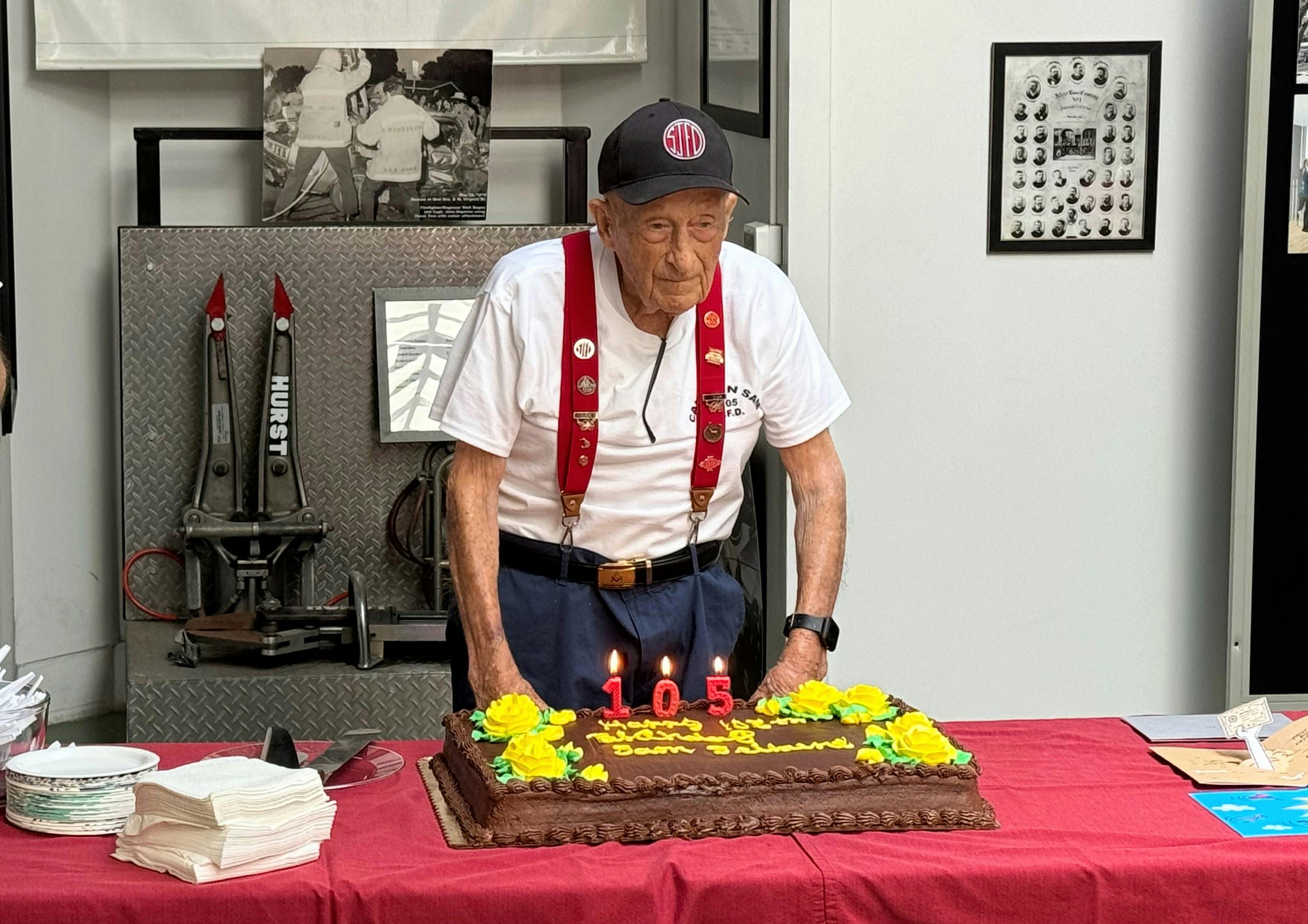 Retired Fire Capt. Sam Seibert said 105 candles would set off a smoke alarm.