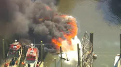 First responders battle boat fire at marina in Old Bridge