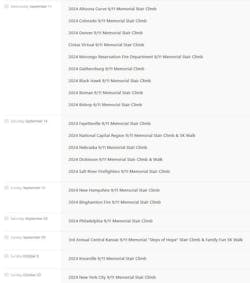 Here a a listing of upcoming NFFF 9/11 Memorial Stair Climbs. Here a a listing of upcoming NFFF 9/11 Memorial Stair Climbs.