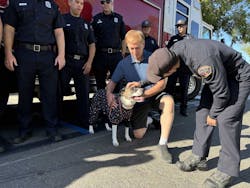 Sacramento firefighters meet Maya who was burned saving her owner. Sacramento firefighters meet Maya who was burned saving her owner.