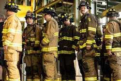 Teams and fire departments waiting in line to begin their climb. Teams and fire departments waiting in line to begin their climb.