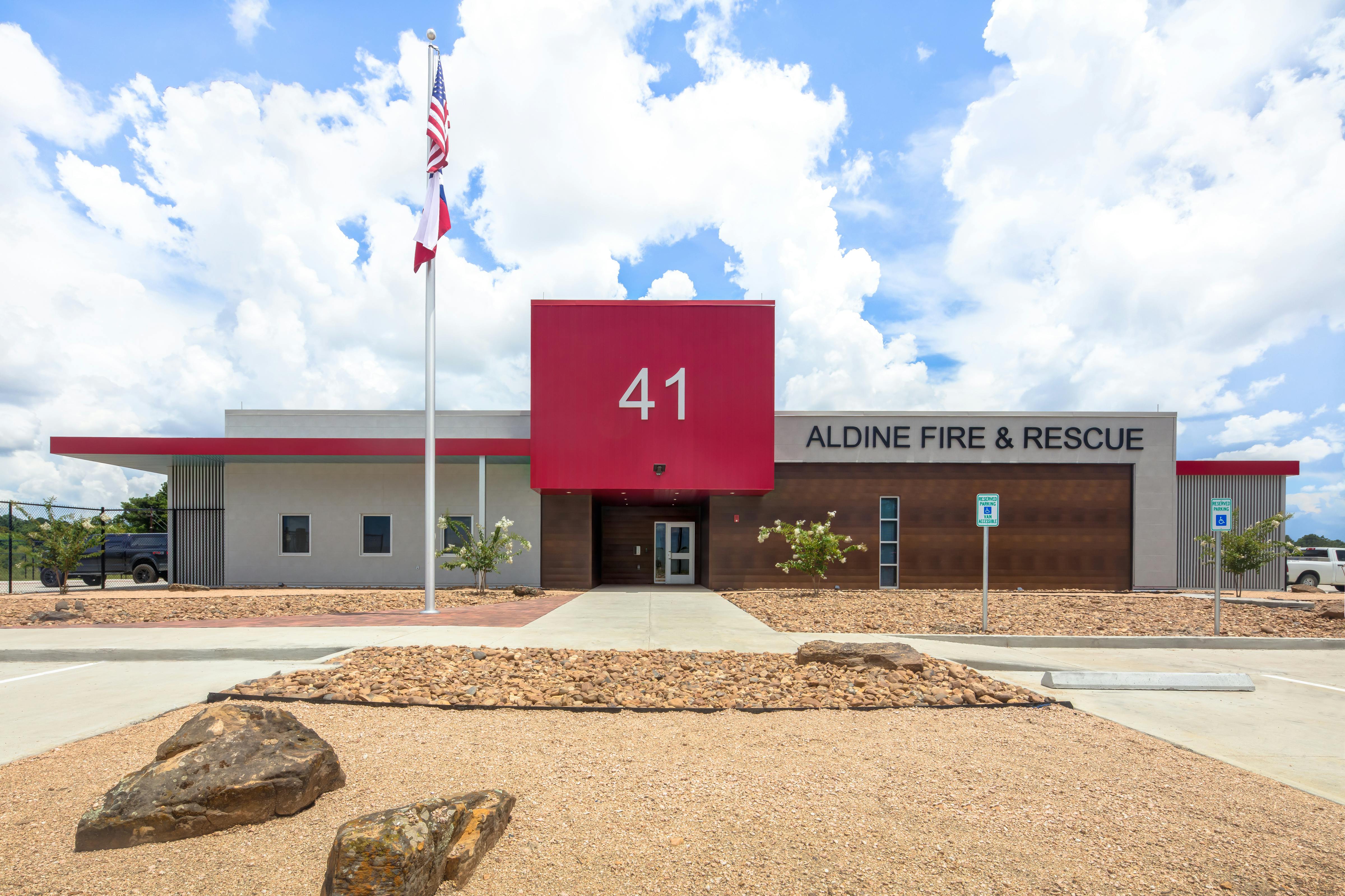 Aldine Fire & Rescue Fire Station 41 serves the eastern part of the district bordering the City of Houston and George Bush Intercontinental Airport.