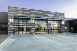 Station 175 is a 17,084-sq.-ft., single-story station consisting of three bays, 10 gender-neutral dormitories, two chiefs’ quarters, offices, a fitness room, training room, exam room, logistics, interior decontamination showers, work/living areas and support spaces. Station 175 is a 17,084-sq.-ft., single-story station consisting of three bays, 10 gender-neutral dormitories, two chiefs’ quarters, offices, a fitness room, training room, exam room, logistics, interior decontamination showers, work/living areas and support spaces.