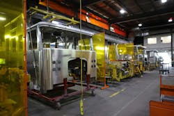 A view of several cabs that have been welded and await the next steps in the Fabrication Facility. A view of several cabs that have been welded and await the next steps in the Fabrication Facility.
