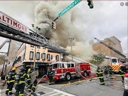 Baltimore firefighters battled a six-alarm fire Sunday morning. Baltimore firefighters battled a six-alarm fire Sunday morning.