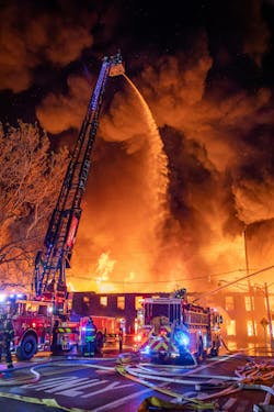 Dispatched at 12:30 a.m., Hamilton Township, NJ, firefighters arrived to find heavy smoke and fire throughout a 170-year-old former rubber manufacturing facility. A defensive operation was ordered, and several additional alarms were transmitted, calling in mutual aid from neighboring towns and elsewhere. Dispatched at 12:30 a.m., Hamilton Township, NJ, firefighters arrived to find heavy smoke and fire throughout a 170-year-old former rubber manufacturing facility. A defensive operation was ordered, and several additional alarms were transmitted, calling in mutual aid from neighboring towns and elsewhere.
