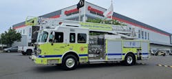 The Philadelphia International Airport’s new 75-foot rear-mount aerial from Ladder Tower is built on a Spartan Metro Star MFD chassis. The Philadelphia International Airport’s new 75-foot rear-mount aerial from Ladder Tower is built on a Spartan Metro Star MFD chassis.