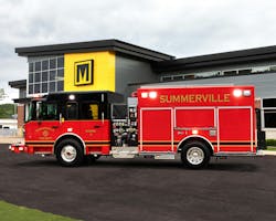 The Summerville, GA, Fire Department’s new, state-of-the-art, Marion custom side-mount pumper features an aluminum Metro Star Chassis and an EMFD 10-inch raised-roof cab style. The Summerville, GA, Fire Department’s new, state-of-the-art, Marion custom side-mount pumper features an aluminum Metro Star Chassis and an EMFD 10-inch raised-roof cab style.