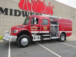 Dungan Volunteer Fire & EMS Department in Alamogordo, NM, took delivery of a new custom All-Poly Type 3 by Midwest Fire that’s mounted on a Freightliner M2-106 crew cab chassis. Dungan Volunteer Fire & EMS Department in Alamogordo, NM, took delivery of a new custom All-Poly Type 3 by Midwest Fire that’s mounted on a Freightliner M2-106 crew cab chassis.