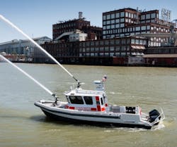 Woodbridge, CA, Fire Protection District’s new Moose Boats M3 fireboat protects the Sacramento River Delta area. Woodbridge, CA, Fire Protection District’s new Moose Boats M3 fireboat protects the Sacramento River Delta area.