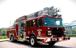 Built on a Smeal Sirius II chassis and fueled by a Cummins X12 500-hp engine, the Chattanooga, TN, Fire Department’s new 77-foot rear-mount quint features a Waterous 1,500-gpm pump, a 450-gallon water tank and a 750-lb. tip load (wet or dry). Built on a Smeal Sirius II chassis and fueled by a Cummins X12 500-hp engine, the Chattanooga, TN, Fire Department’s new 77-foot rear-mount quint features a Waterous 1,500-gpm pump, a 450-gallon water tank and a 750-lb. tip load (wet or dry).