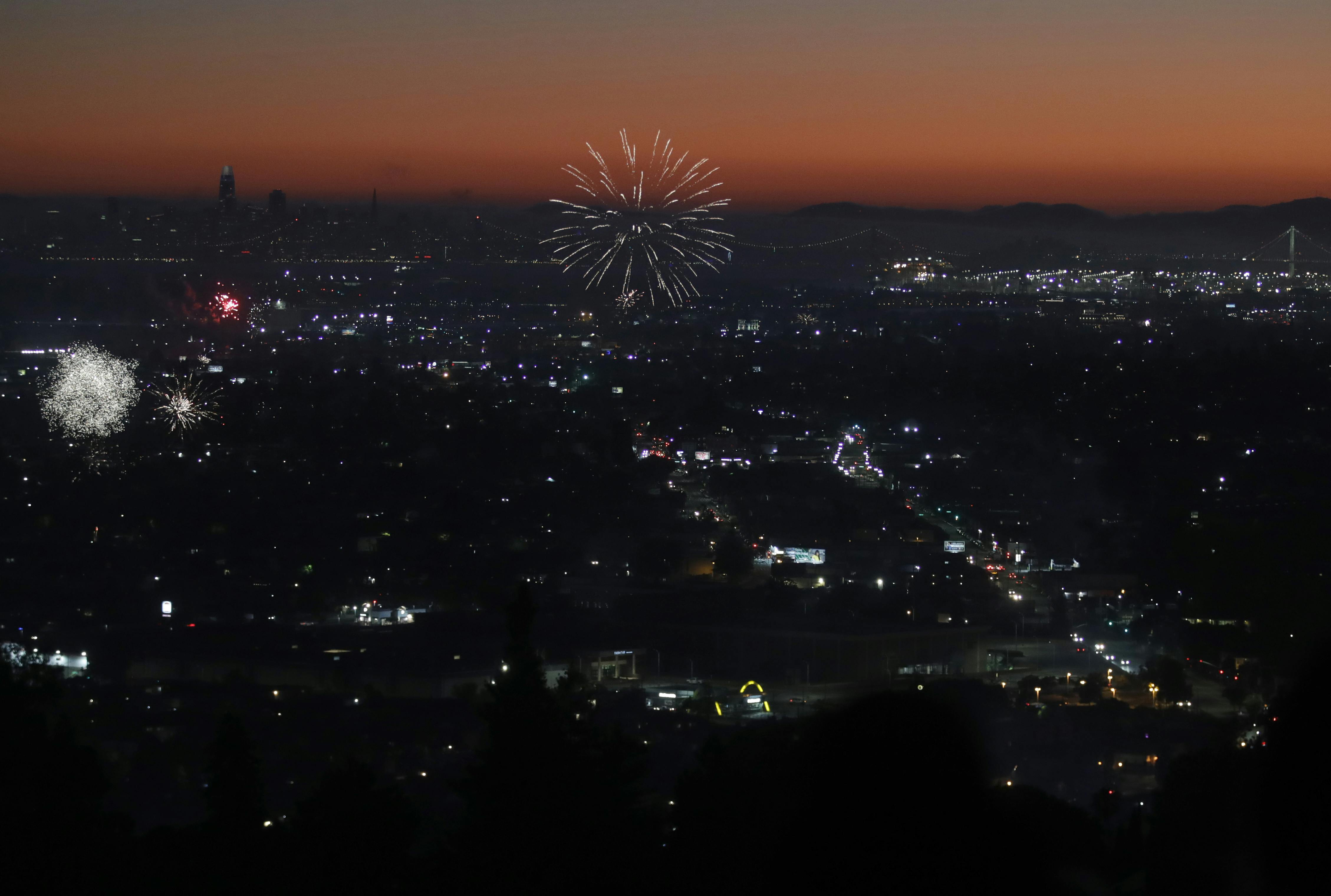 In this file photos, illegal fireworks are seen in Oakland on July 4, 2024. The San Ramon Valley fire chief apologized on behalf of the fire district for allowing a fireworks show despite fire warnings.