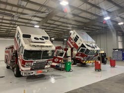 The apparatus maintenance area comprises six service bays where four vehicle maintenance technicians repair and maintain a fleet of more than 100 vehicles. The apparatus maintenance area comprises six service bays where four vehicle maintenance technicians repair and maintain a fleet of more than 100 vehicles.