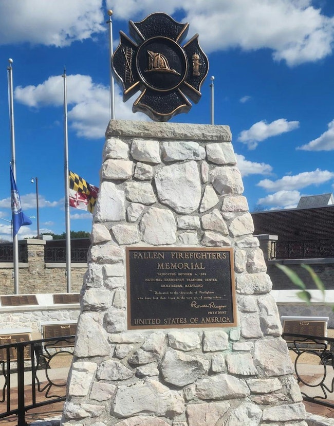 The National Fallen Firefighters Memorial is located at the National Fire Academy in Emmitsburg, MD