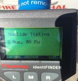 A ThermoFisher identiFINDER was used at a recent radiological incident at a Brookhaven, NY, landfill and mistakenly detected the presence of reactor-grade plutonium. This triggered a call to the Department of Energy’s Radiological Assistance Program team, which used a more sophisticated high-purity germanium crystal detector to correctly identify lutetium-177. A ThermoFisher identiFINDER was used at a recent radiological incident at a Brookhaven, NY, landfill and mistakenly detected the presence of reactor-grade plutonium. This triggered a call to the Department of Energy’s Radiological Assistance Program team, which used a more sophisticated high-purity germanium crystal detector to correctly identify lutetium-177.
