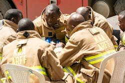 The local firefighters work hard and are eager to learn. The local firefighters work hard and are eager to learn.