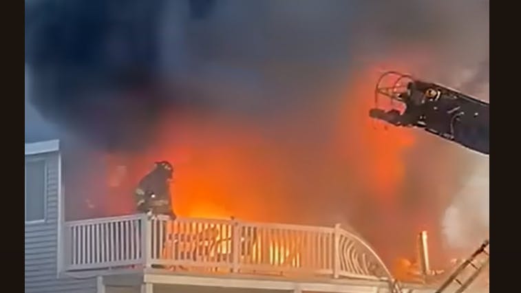 Watch Flames Trap Ocean City, NJ, Firefighter on Porch Firehouse