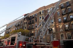An FDNY firefighter suffered serious injuries after falling 40-feet down a building shaft while battling a fire in Harlem on Friday. An FDNY firefighter suffered serious injuries after falling 40-feet down a building shaft while battling a fire in Harlem on Friday.